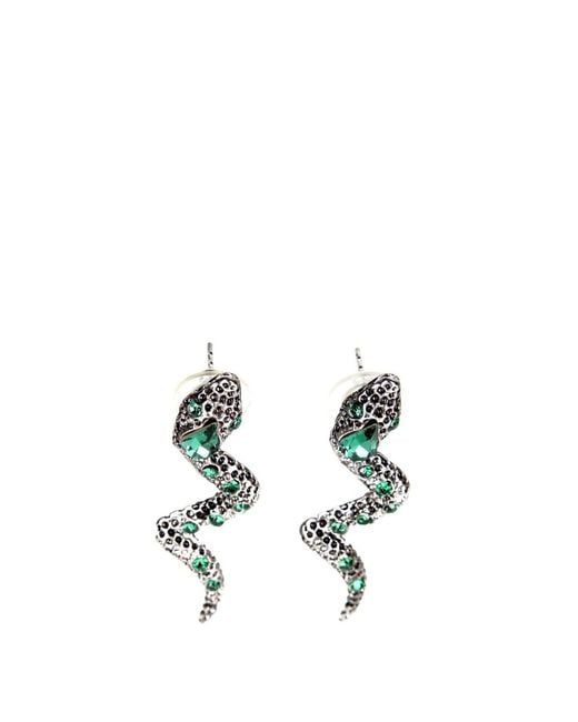 Addicted Black Moire Serpent Shaped Earrings With Crystals