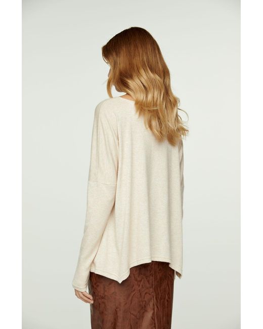 Conquista Natural Neutrals Melange Knit Handkerchief Hem Top