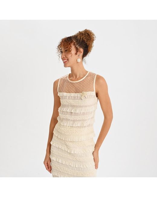 Lalipop Design Natural Neutrals Sheer Panel Embellished Top