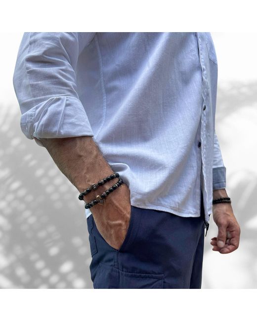 Ebru Jewelry Black Powerful Lion & Diamond Arrow Onyx Bracelet Set for men
