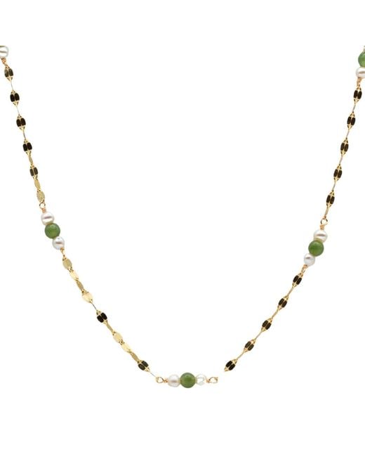 seree Metallic Elena Jade And Freshwater Pearl Beaded Necklace