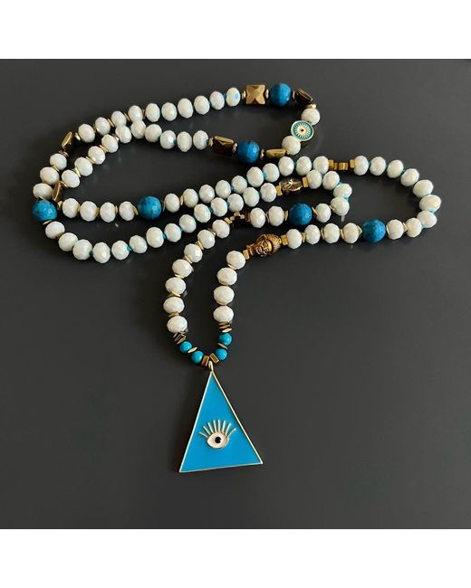 Ebru Jewelry Blue Evil Eye Pendant Beaded Mystic Symbol Necklace