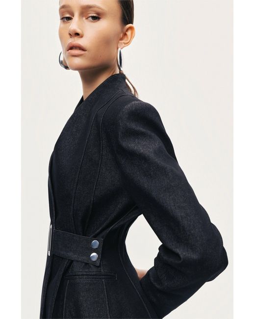 Nocturne Blue Bkack Belted Tailored Blazer