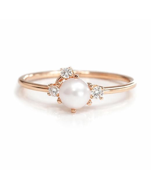 VicStoneNYC Fine Jewelry Metallic Luna Akoya Pearl Diamond Rose Solid Ring