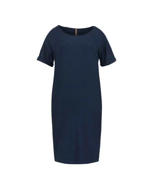 Conquista Blue Navy Punto Di Roma Short Sleeve Dress With Pockets