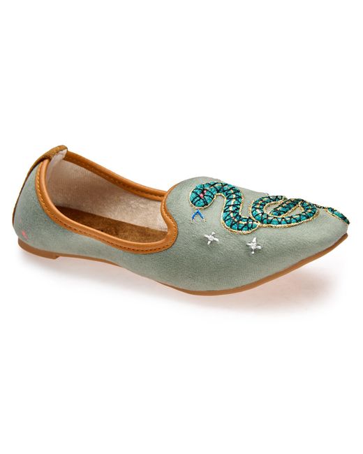 Fuchsia Shoes Green Viper Velvet Moccasins
