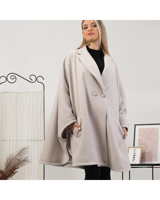 Nikka Place Gray Wool Poncho Cape Coat With Buttons