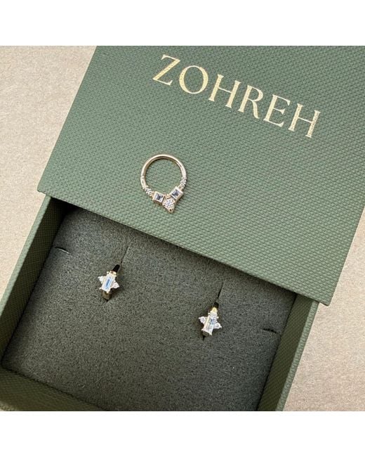 Zohreh Metallic Tanzanite & Diamond Daith Hoop Earring 9K