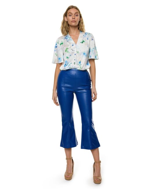 Carloslines Blue V-Neck Pleat Detail Flutter Sleeve Blouse