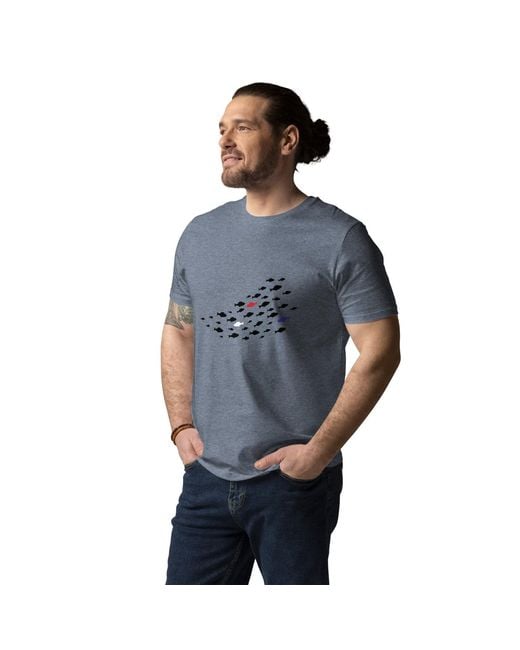 Anchor and Crew Blue Heather Fish Where's William Going? Organic Cotton T-Shirt for men