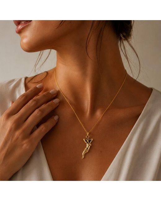 Unaloe Metallic Blindfolded Goddess Lucky Horn Necklace