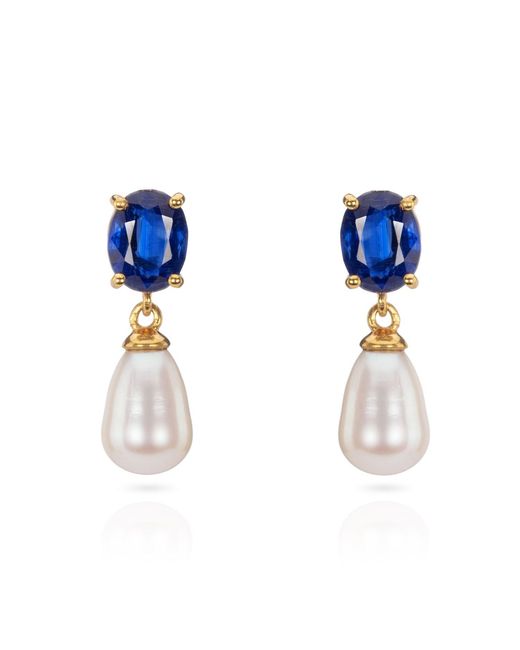 Augustine Jewels Blue Kyanite And Baroque Pearl Short Drop Earrings