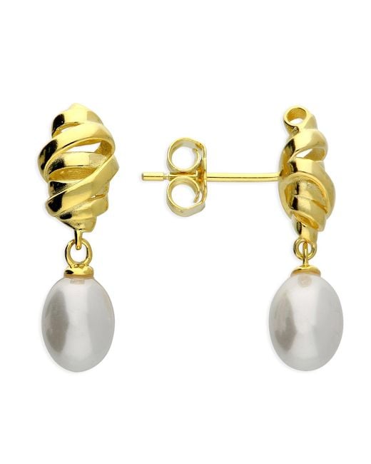 Harfi Metallic Plated Minimalist Twisted Synthetic Pearl Stud Earrings