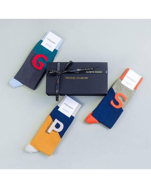 Peper Harow - Made in England Blue Alphabet Socks – S for men