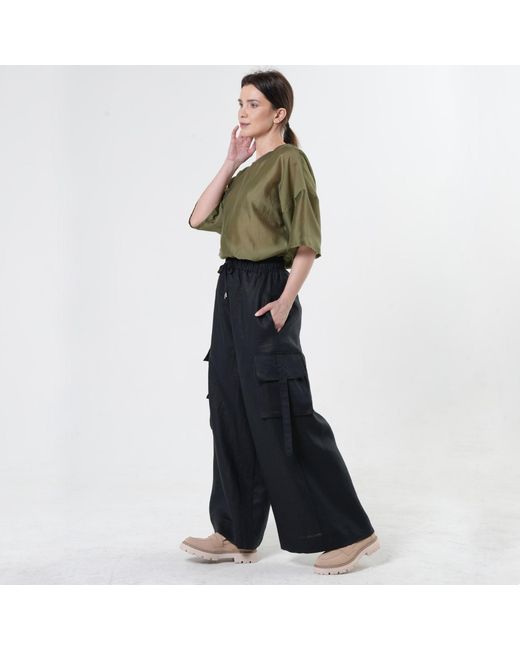 Metamorph Blue Linen Cargo Palazzo Trousers