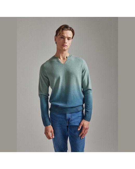Salts Cashmere Green Ombre Split Crew Neck Sweater