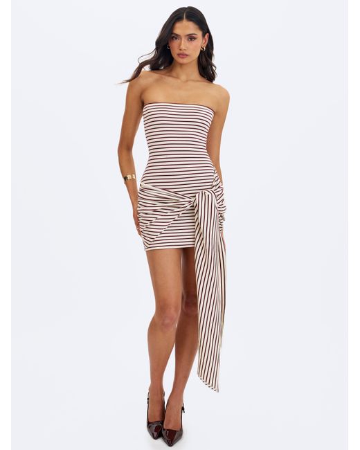 Miss Circle New York Multicolor Tommie Ivory & Burgundy Lyocell Jersey Tie Strap Mini Dress