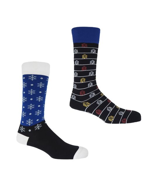 Peper Harow - Made in England Blue Frosty Christmas Socks Two Pack for men