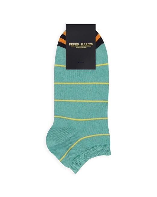 Peper Harow - Made in England Green Retro Stripe Cream & Thin Stripe Trainer Socks Bundle for men