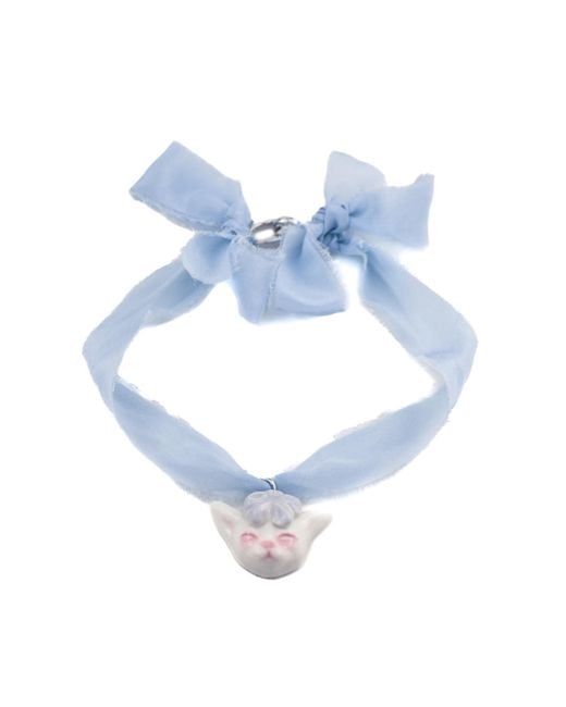 H2 Studio Blue Angry Puss Baby Silk Necklace Bowtie Cat