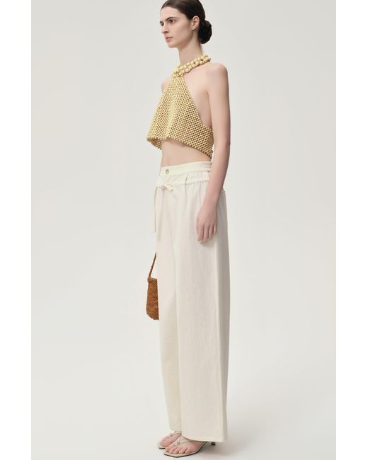 FRONT ROW SHOP Natural Neutrals Ibiza Double Waist Trousers Ivory