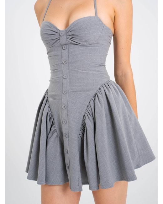 Miss Circle New York Gray Melody Stripe Halter Drop Waist Mini Dress