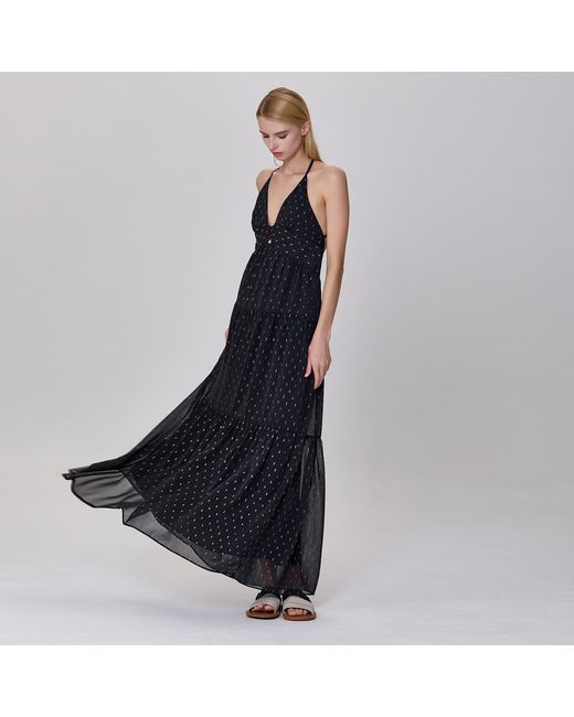 Smart and Joy Black Tiered Panels Backless Strappy Maxi Dress