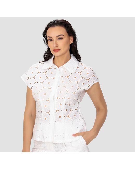 Smart and Joy Gray Cotton Lace Shirt With Short Sleeves