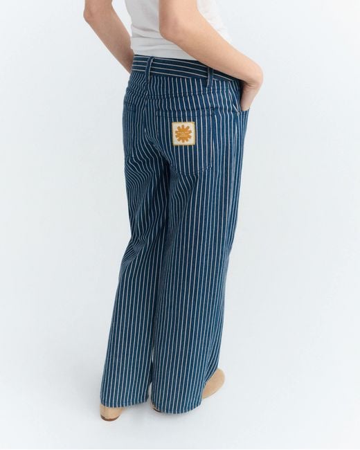 Thinking Mu Blue Low Rise Pants With Natural Dyed Stripes Railway Kettan