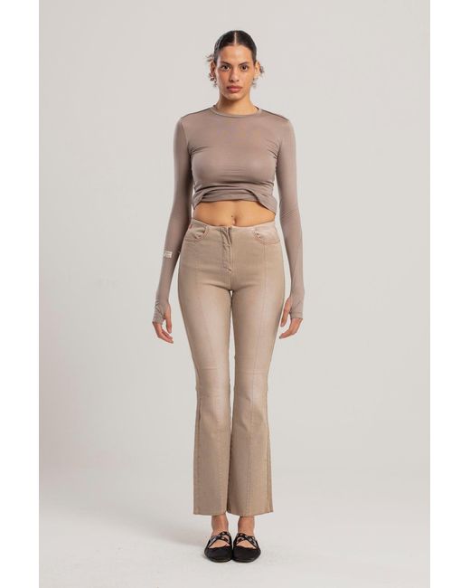 Pcfg Brown Neutrals Silken Touch Sheer Long-Sleeve Top