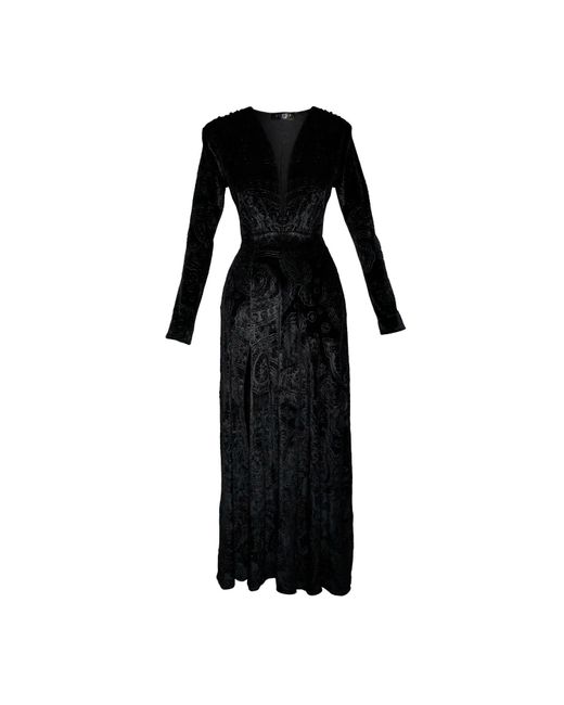 Verda London Black V Neck Elegant Velvet Dress With Romantic Baroque Style