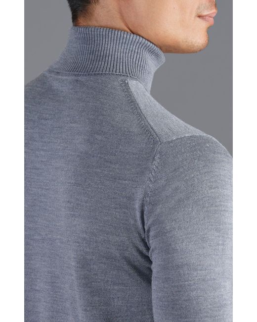 Paul James Knitwear Blue Extra Fine Merino Wool Westonn Roll Neck Jumper for men