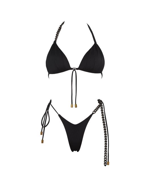 ANTONINIAS Black Lisome Double Layered Seamless Bikini Bottoms With Metal Chain