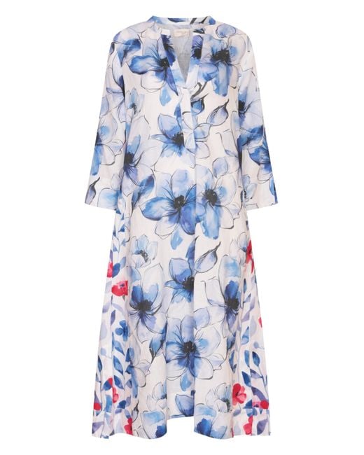 NoLoGo-chic Blue Ice Flower Mixed Print Kaftan Linen