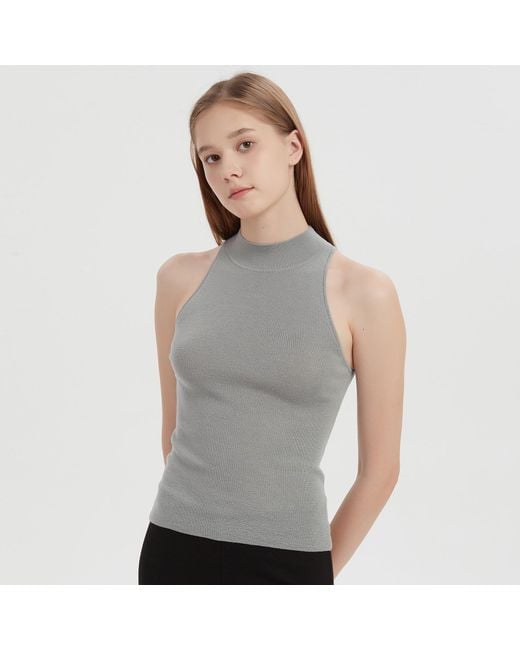 NUAJE NUAJE Gray Halterneck Merino Wool-Silk Knit Tank