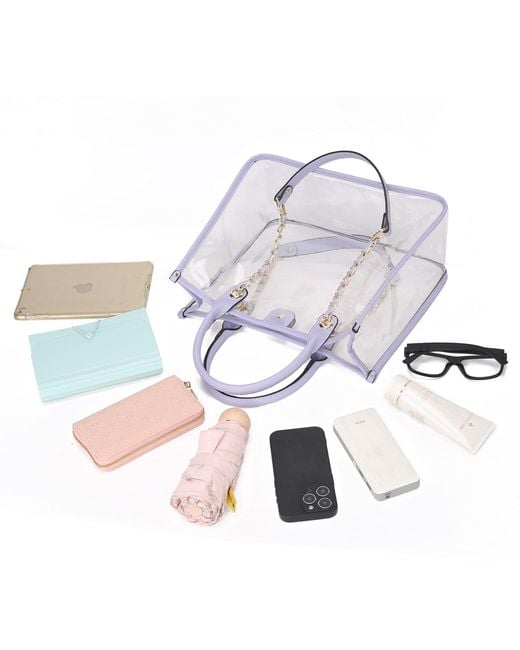 Mkf Collection - J'omor White Diva Pvc Tote Bag With Tweed Bucket Bag