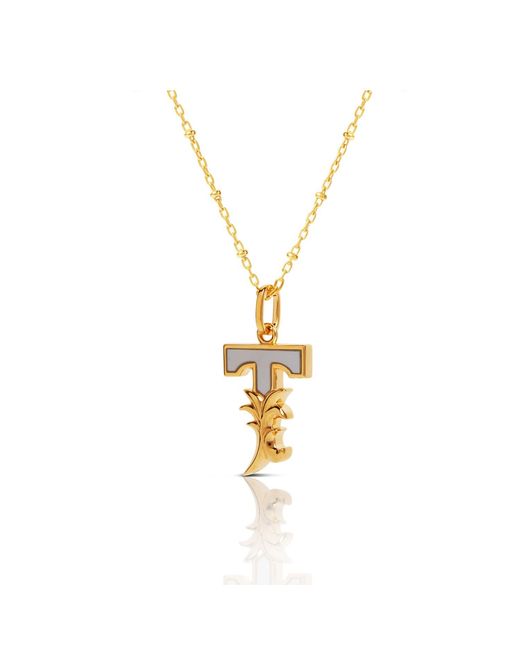 Kasun Metallic Plated T Initial Necklace With Mother Of Pearl