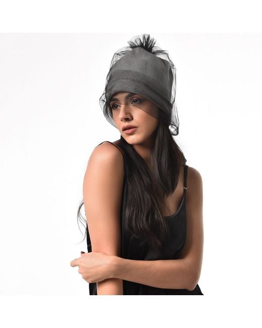 Metamorph Gray Beanie Hat With Tulle Layer
