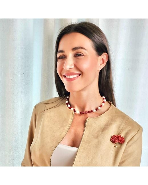 Farra Red Freshwater Pearls With Heart Choker Necklace