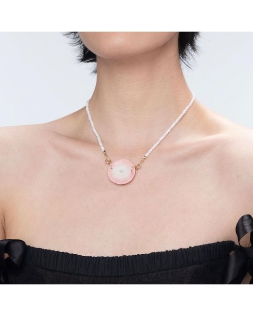 H2 Studio Pink The Cup Theater Mini Porcelain Plate Shell Beads Necklace