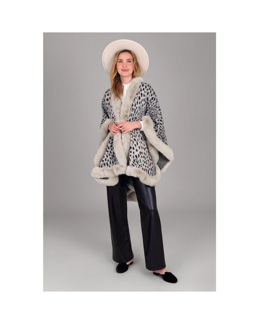 Saachi Brown Cheetah Print Bisque Kimono Faux Fur Cape