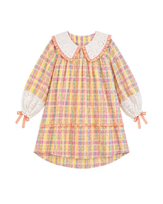 Cara & The Sky Orange Ruby Gingham Collared Balloon Sleeve Mini Dress