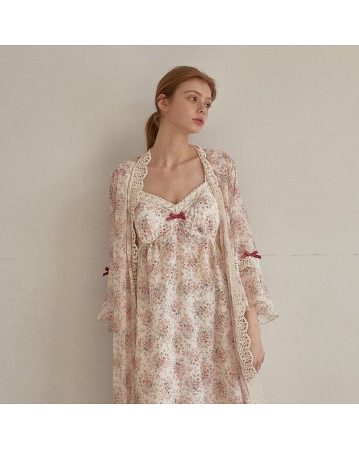 Luna Luz Orange Etoile Floral Slip & Robe Ensemble