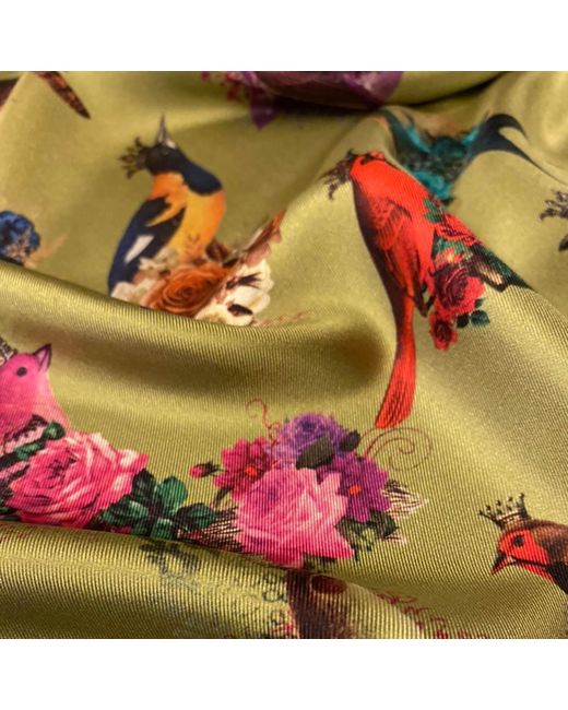 Ralufineart Yellow Silk Twill Pocket Square With Exotic Birds for men