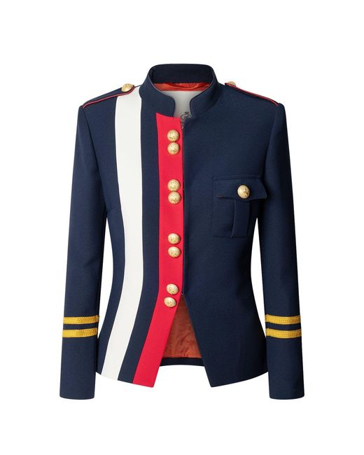 The Extreme Collection Blue Military Jacket With Epaulets And Buttons Claudia London