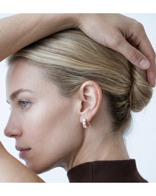 Uchi and Soto Metallic Shikaku 3 Stone Huggie Hoop Earrings
