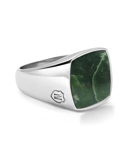 Nialaya Silver Signet Ring With Green Jade for men