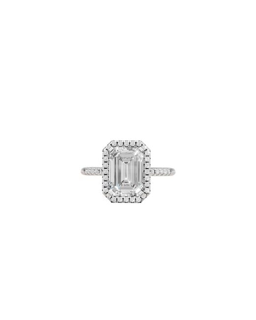 Aya Fine Jewelry White 2.76 Cwt Emerald Cut Lab Diamond Halo Engagement Ring