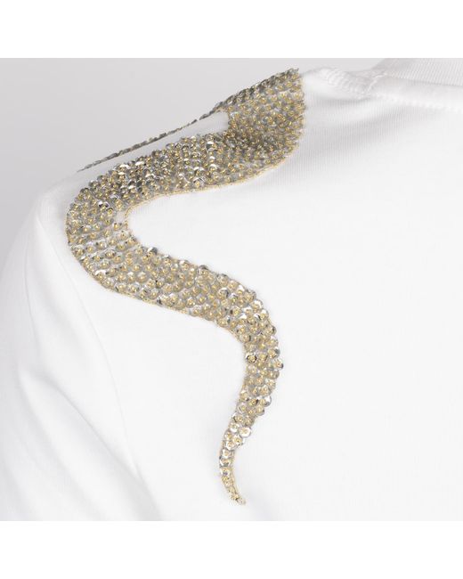 House of Laines London White Laines Couture Embellished Snake T-Shirt