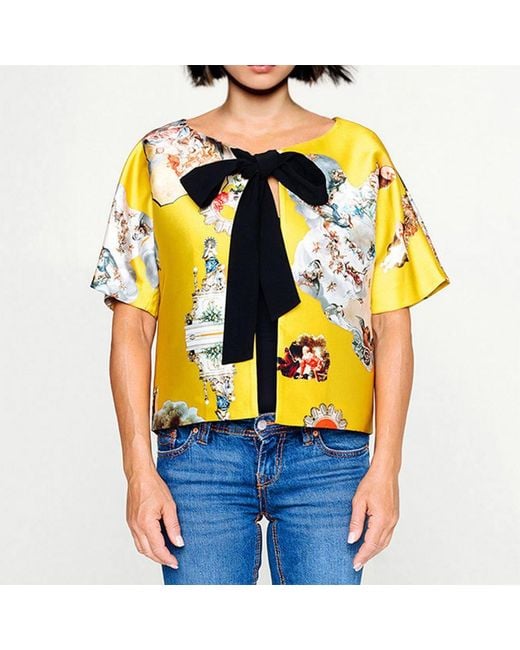 Maxjenny Yellow Cropped Jacket With Bow
